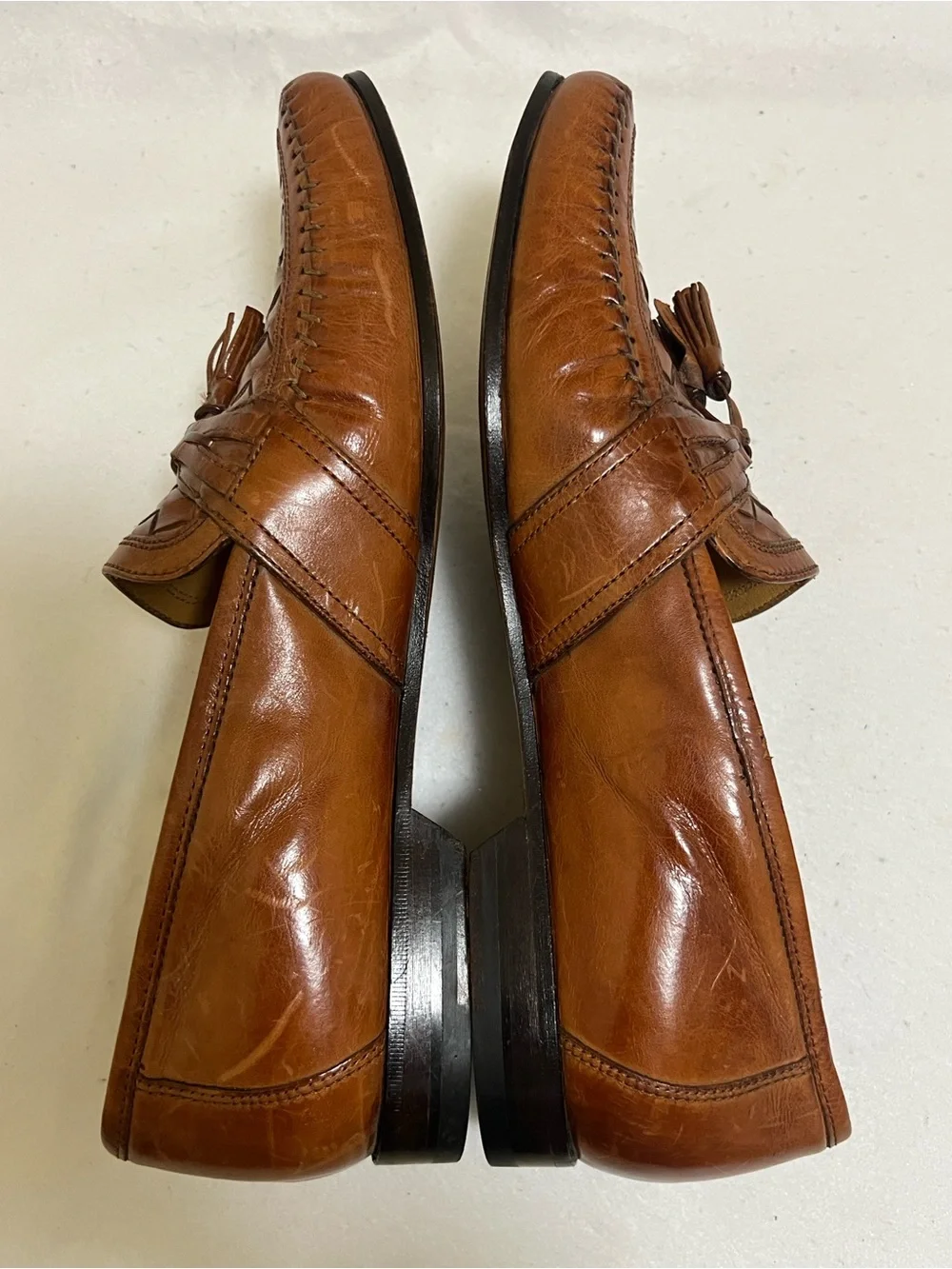 Johnston & Murphy Tan Woven Leather Tassel Loafers